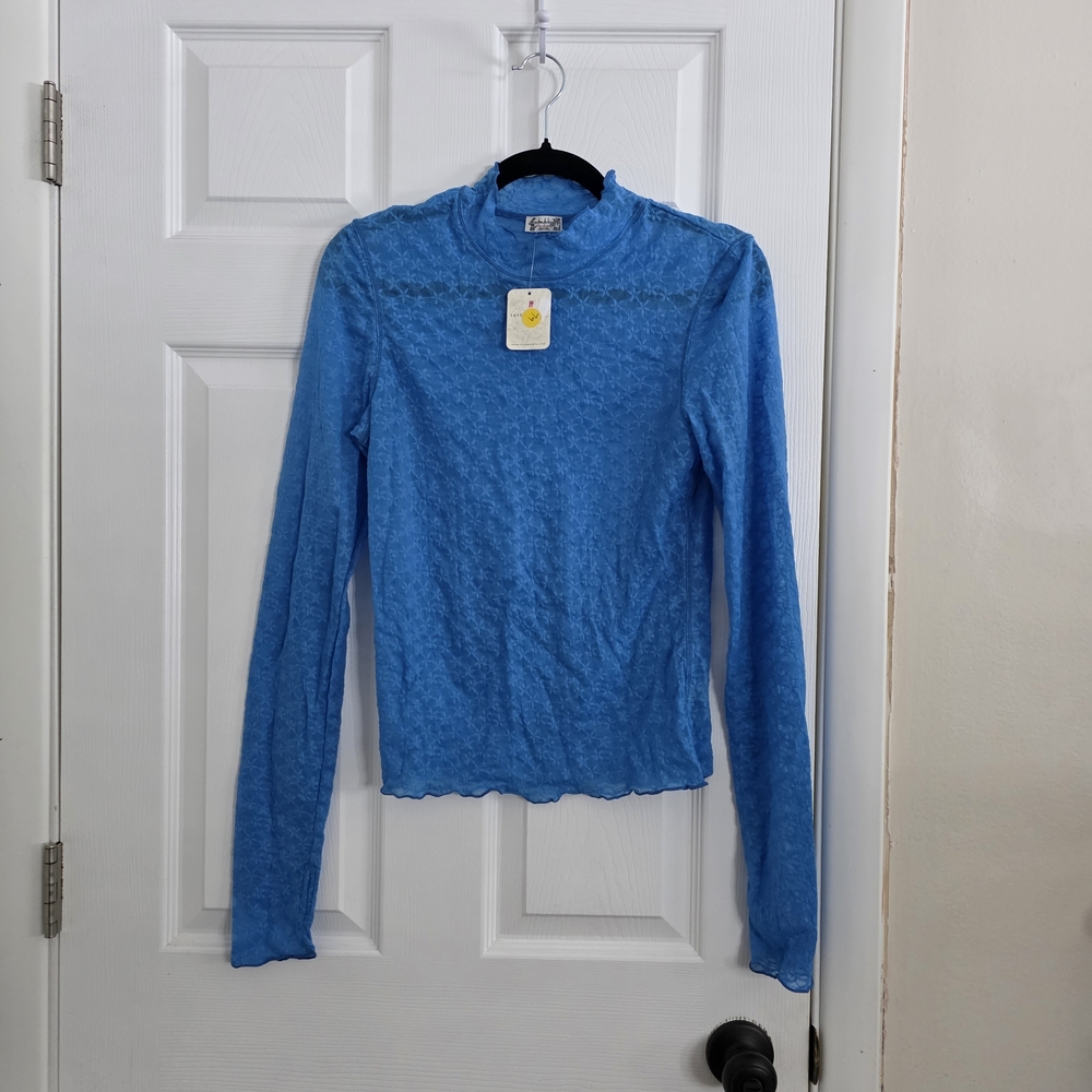 Free People From The Start Blue Lace Top - Picture 3 of 6